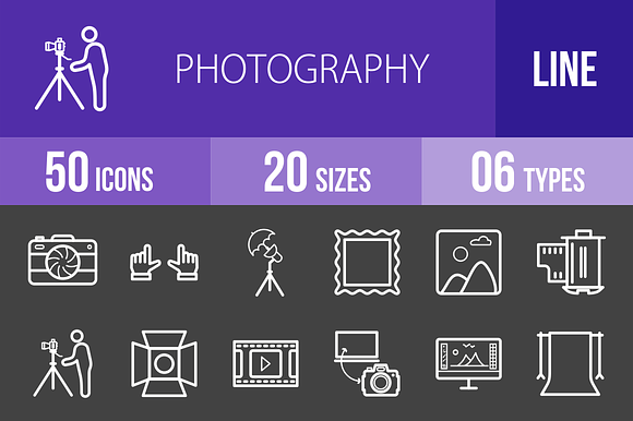 50 Photography Line Inverted Icons