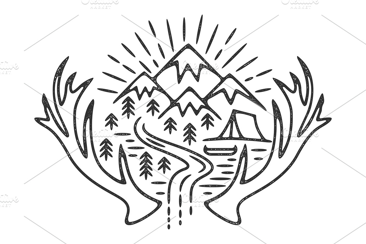 Mountains camping grunge logo, a Texture Illustration by IvanFet