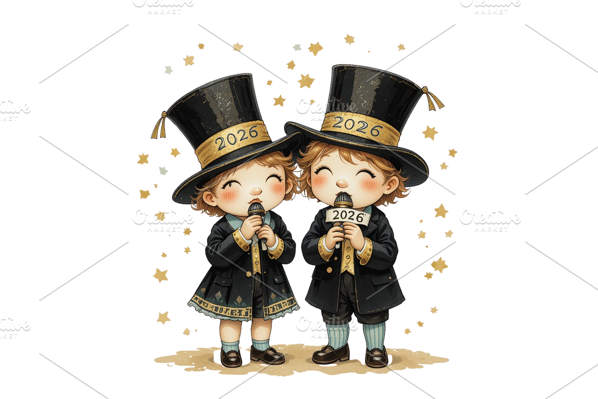 Vintage New Year's Eve clipart, a Seasonal Illustration by Creative design (Photo 7 of 7)