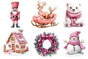 Pink Christmas Watercolor Clipart, an Illustration by Dream Creation (Thumbnail 4 of 7)