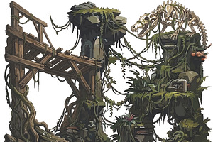 Ancient Jungle Ruins with Skeleton