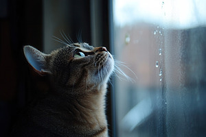 A curious cat gazes up at the sky, a Photo by Pavel_design