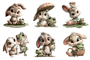 Bunnies with Frogs Clipart, an Illustration by DreamArtGraphic (Thumbnail 4 of 5)