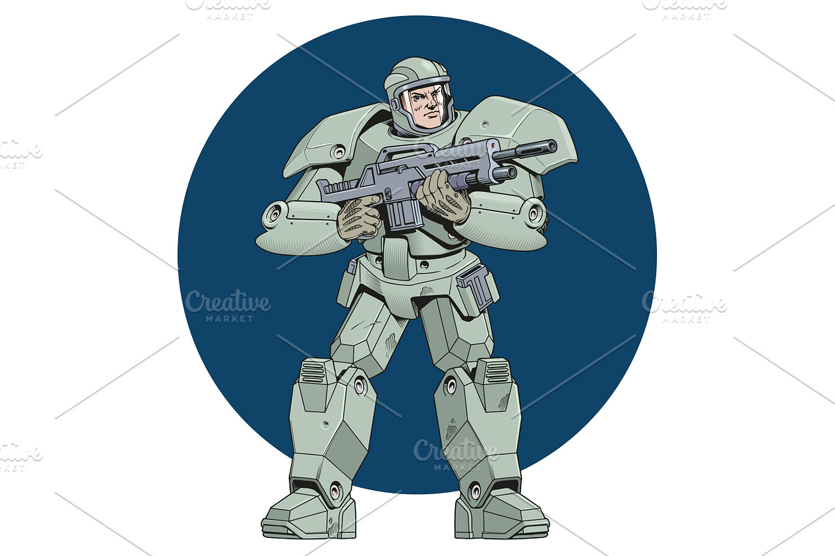 Futuristic soldier in exoskeleton, a Person Illustration by Ledokolua (Photo 1 of 3)