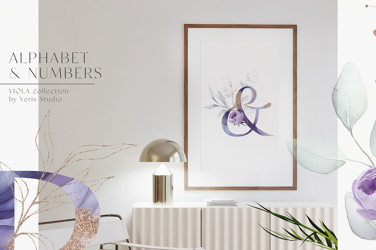 Violet Watercolor Floral Alphabet, a Decorative Illustration by Veris Studio (Photo 5 of 12)