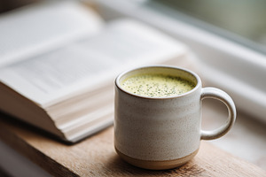Cozy ceramic cup filled with matcha, a Food & Drink Photo by MistyDay
