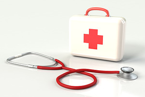 First aid kit with stethoscope