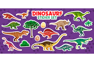 Cartoon dinosaurs, eggs and plants, an Animal Illustration by Vector Tradition