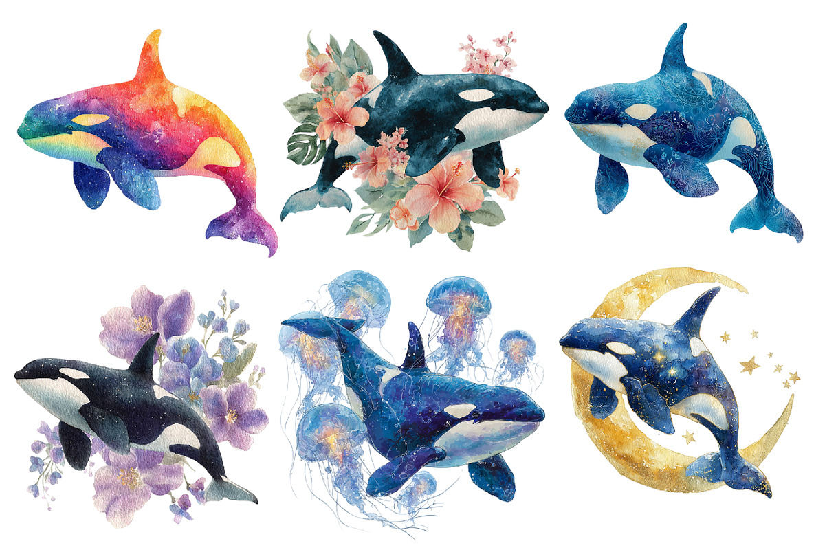 Watercolor Orca Clipart, an Illustration by Designworld (Photo 3 of 6)