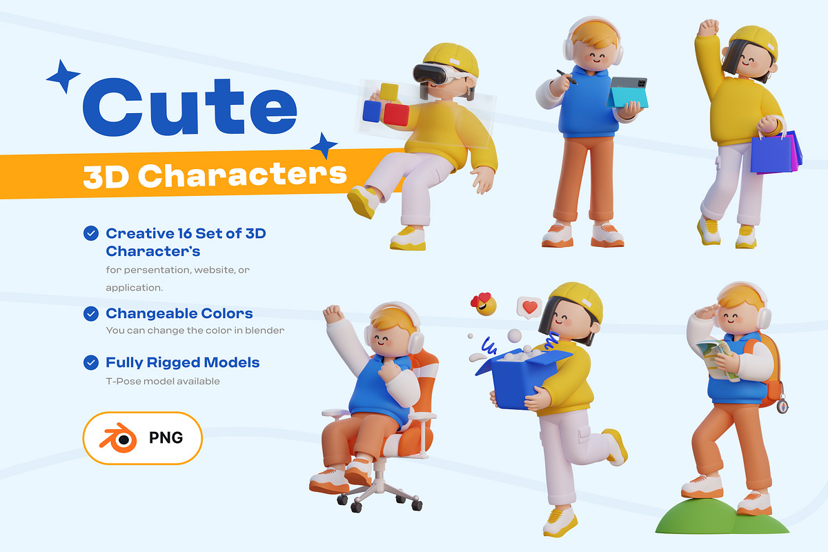Cute 3D characters, an Object 3D Model by orenjidesign (Photo 1 of 8)
