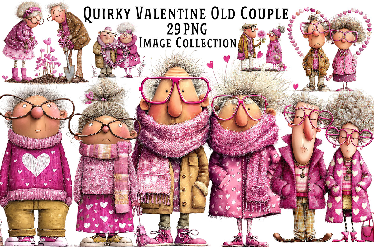 Quirky Valentine Old Couple Clipart, an Illustration by Dream Creation (Photo 1 of 7)