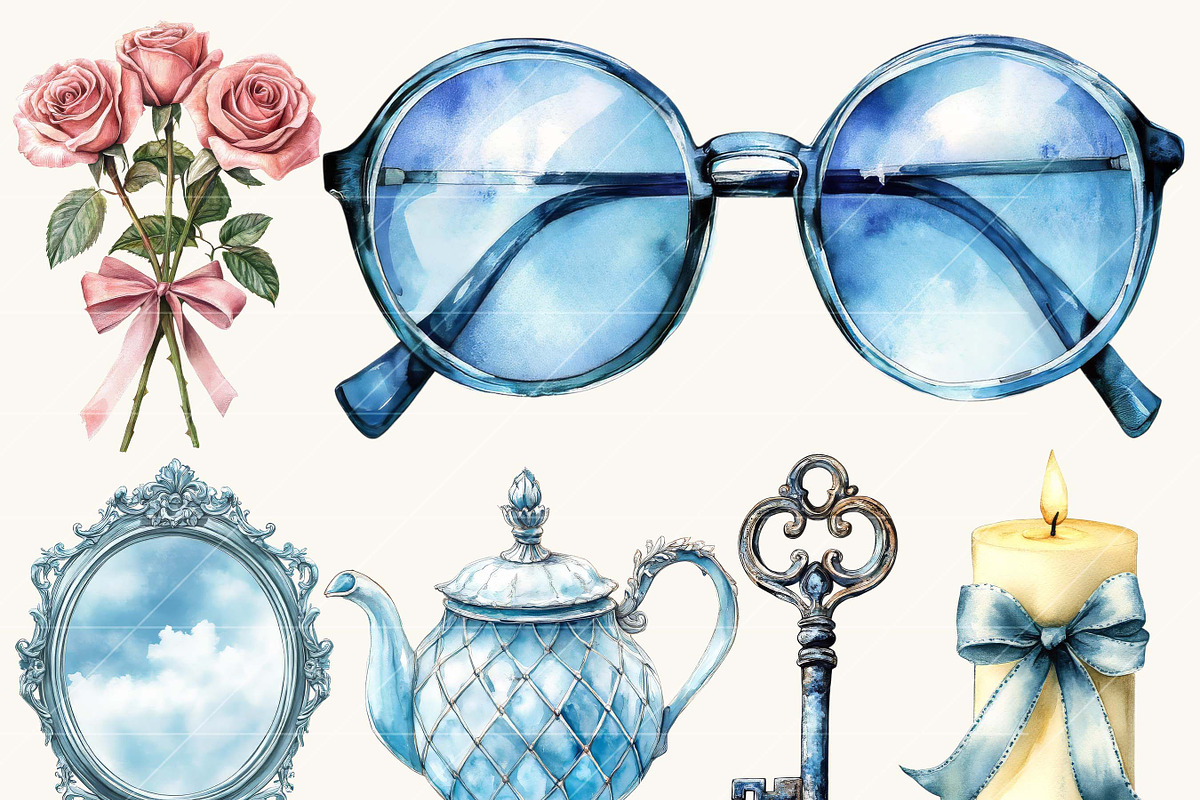 Vintage Blue Wonderland Clipart, a Person Illustration by BusyDaydesign (Photo 5 of 9)