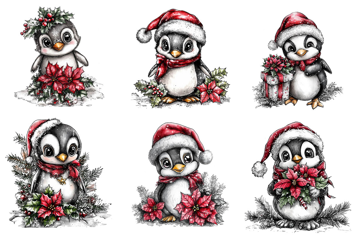 Winter holiday Penguin clipart, an Illustration by CreationArt (Photo 2 of 5)