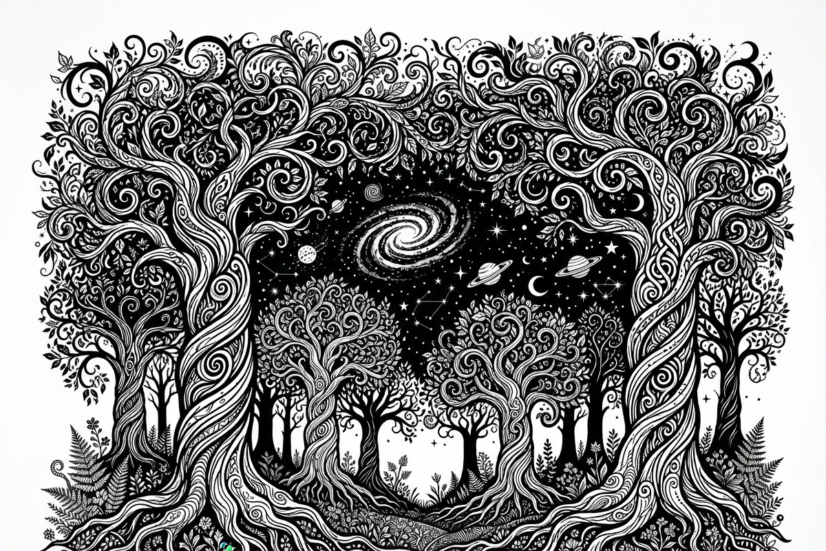 50 Mystical Galaxy Forest Silhouette, a Technology Illustration by Amazin_art (Photo 5 of 34)