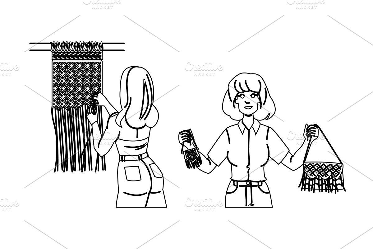 wall macrame woman vector, a Person Illustration by pikepicture