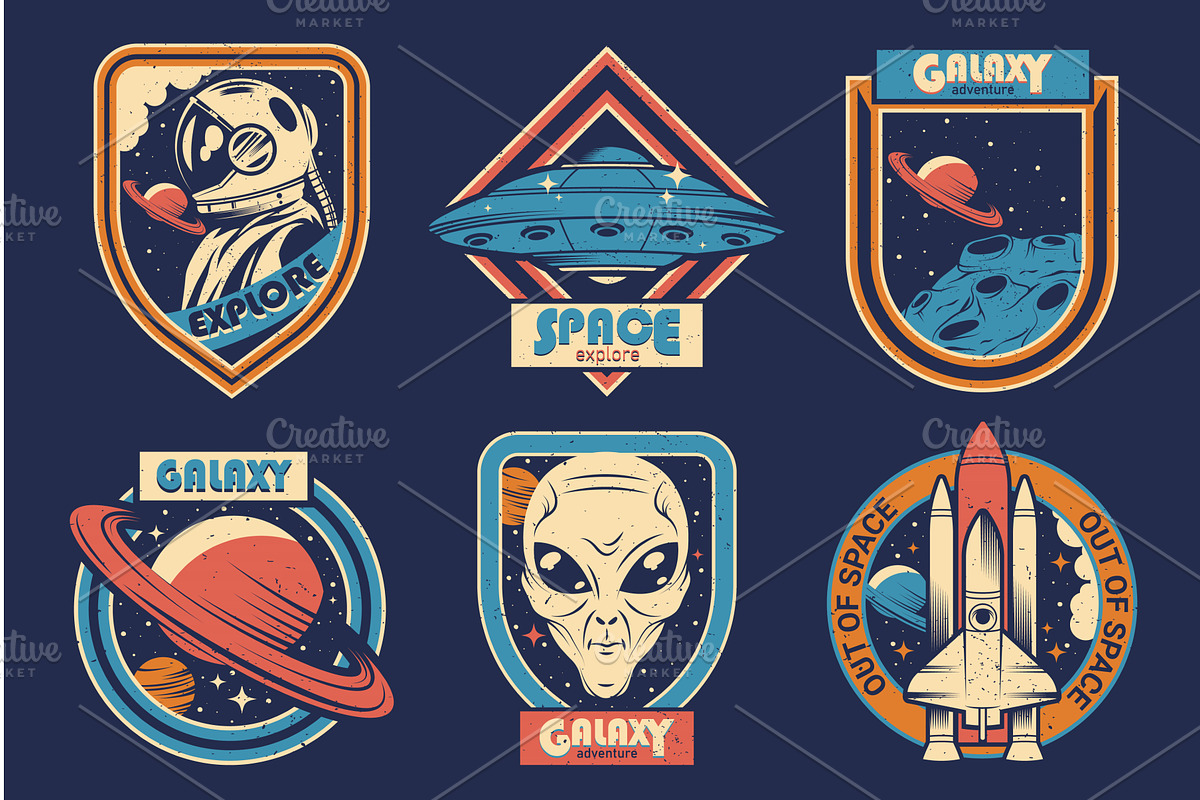 Set of space label or cosmic patch, an Object Illustration by Elegant Solution