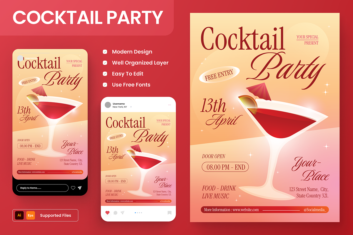 Cocktail Party Flyer Set, a Flyer Template by Annora Studio (Photo 1 of 6)