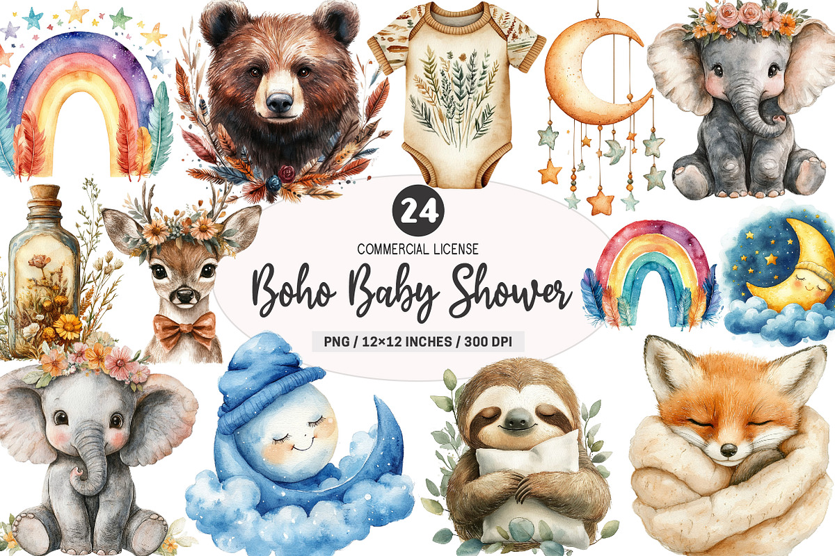 Baby Shower Clipart,Boho Nursery PNG, an Illustration by SinaCreation (Photo 1 of 5)