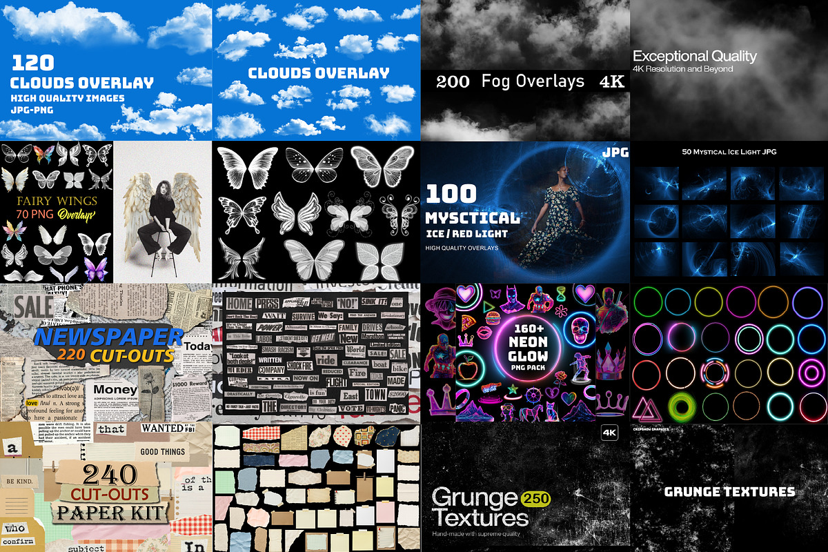 Mega Overlays Bundle, PNG/JPG bundle, a Texture Graphic by Chipshpow Graphics (Photo 5 of 8)