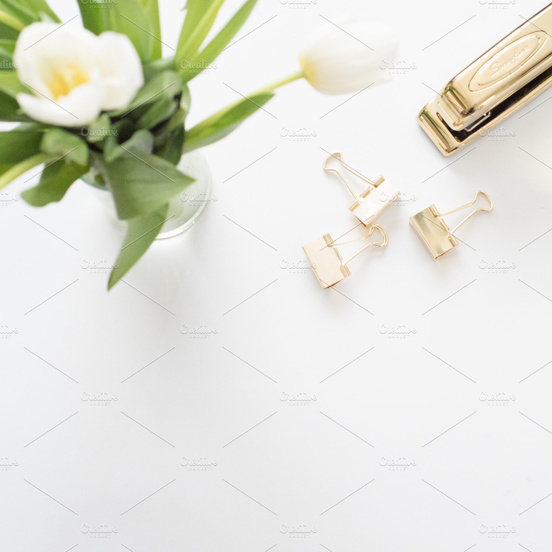 Tulips and Gold Desk Accessories, a Photo by JanaBishopCollection