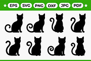 Sitting Cat Silhouettes Vector Set, an Animal Illustration by Artonix (Thumbnail 1 of 3)