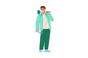 Handyman holding mallet and wrench, a Person Illustration by pikepicture