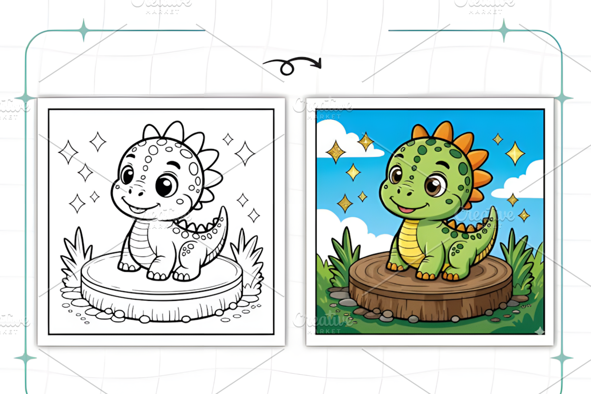 Bold Easy Cute Dinosaur Coloring Pag, an Animal Illustration by Ink Gallery (Photo 7 of 9)
