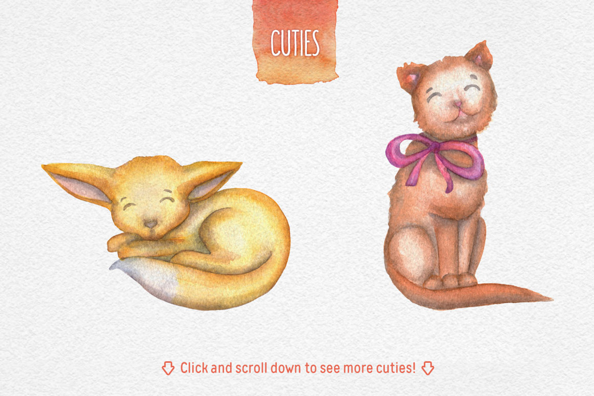 Watercolor Cute Kit, an Animal Illustration by Chelovector (Photo 2 of 6)