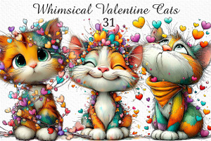 Whimsical Valentine Cats Clipart, an Illustration by Craft Nest