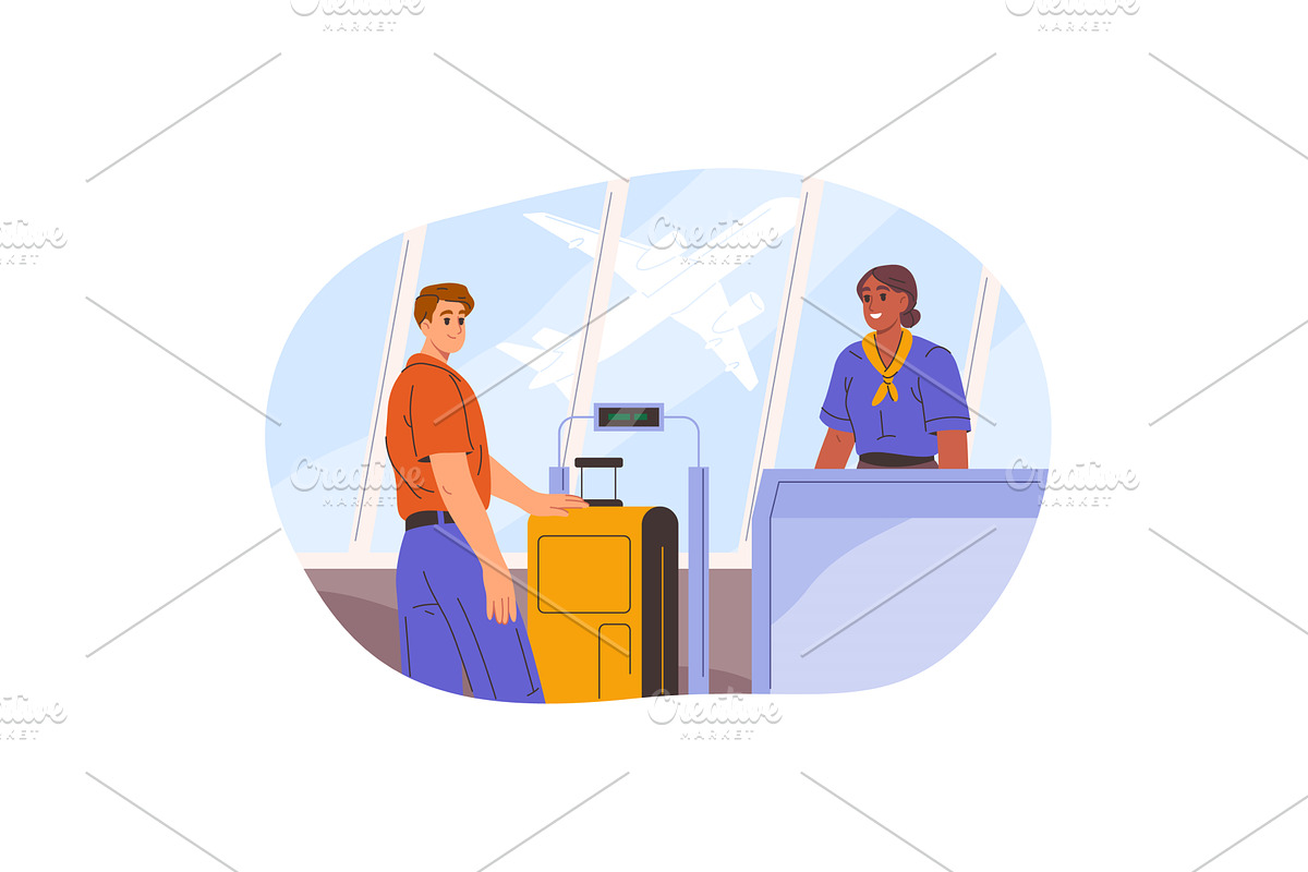 Airport inspection of hand baggage, a Transportation Illustration by Elegant Solution