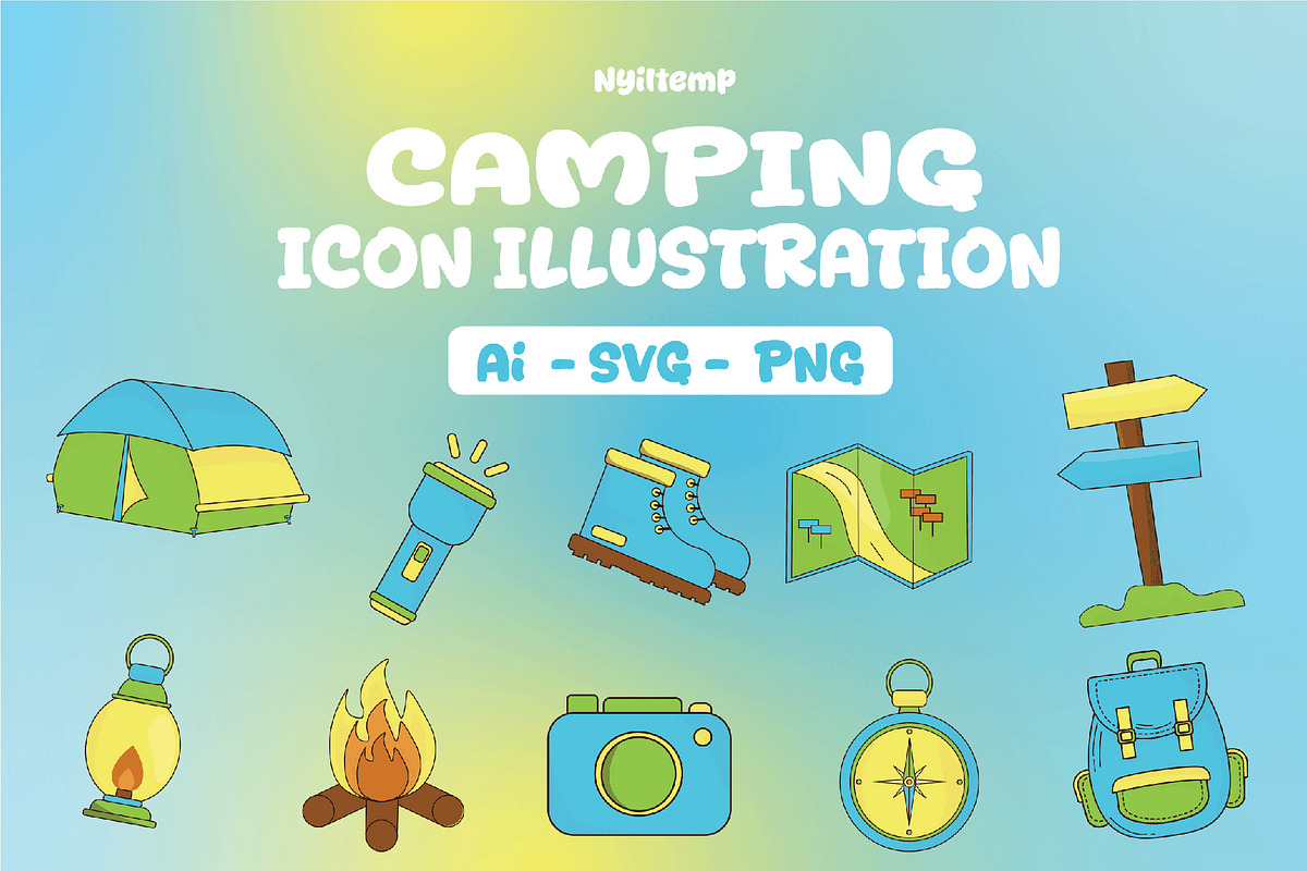 Camping Icon Illustration, a Solid Icon by nyilstudio