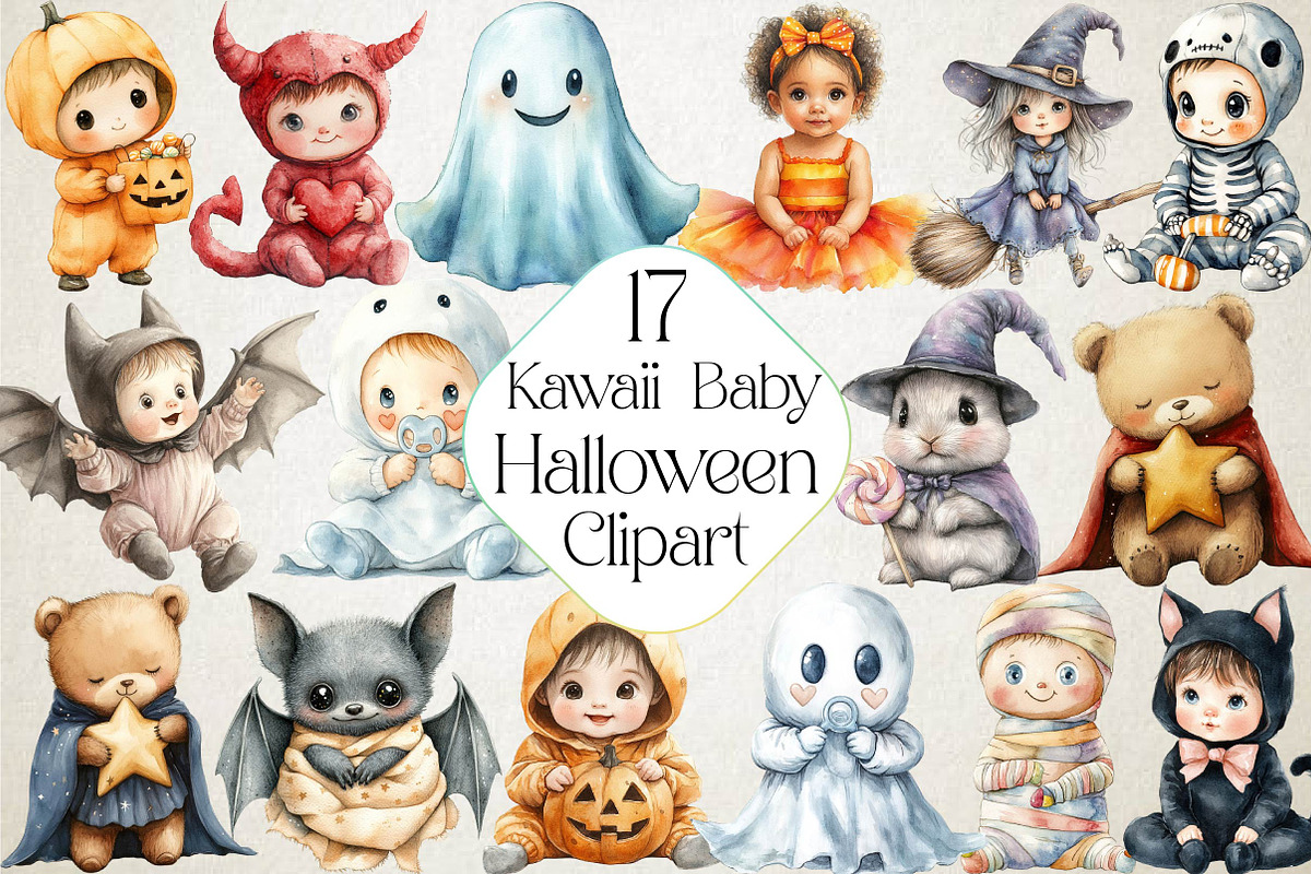 Kawaii Baby Halloween Clipart PNG, an Illustration by DreamPrint404 (Photo 1 of 4)