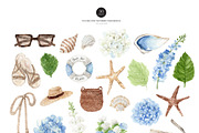 Watercolor Nantucket Summer Clipart, a Decorative Illustration by Beigetime (Thumbnail 3 of 9)