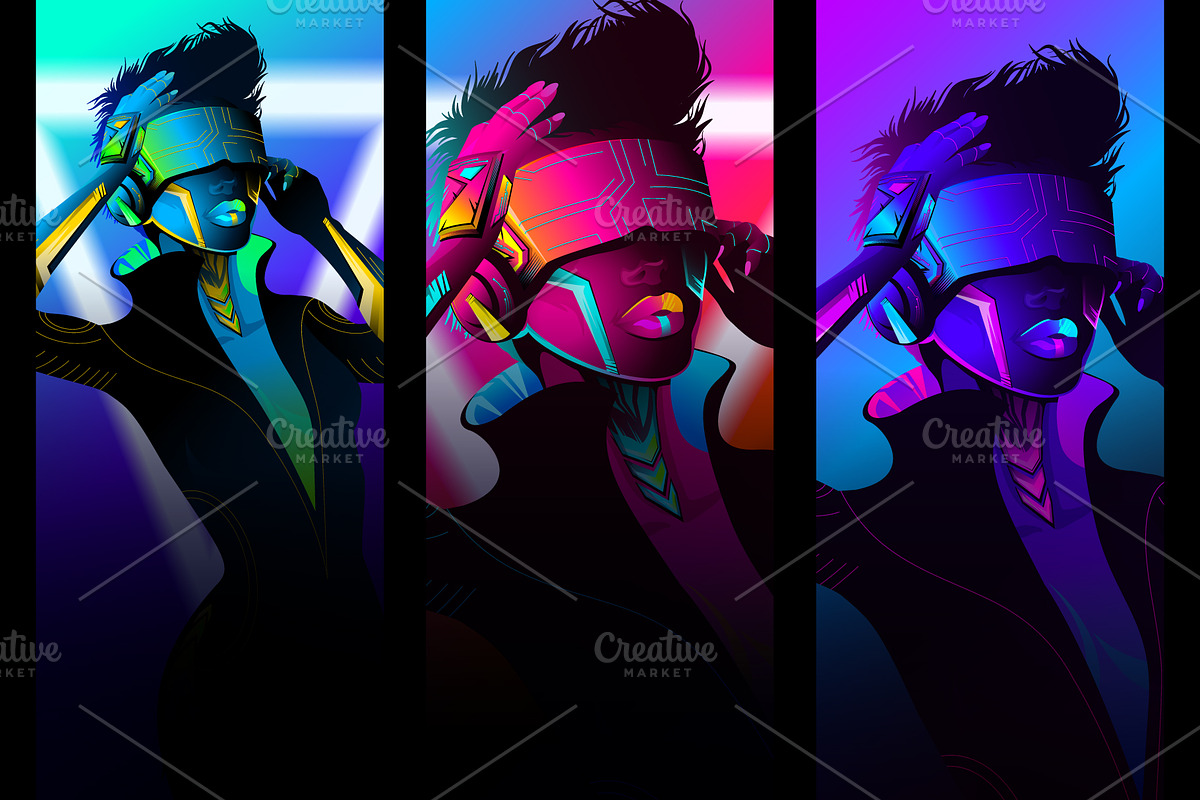 Cyberpunk Girl vector illustration, a Technology Illustration by VioSilent (Photo 2 of 2)