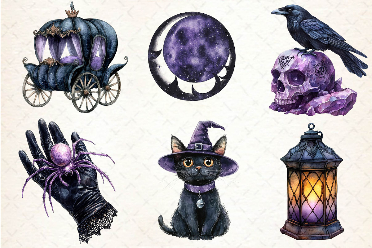 Spooky Purple Halloween Clipart, an Illustration by Dream Creation (Photo 5 of 7)
