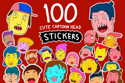 100 Cartoon Head Sticker