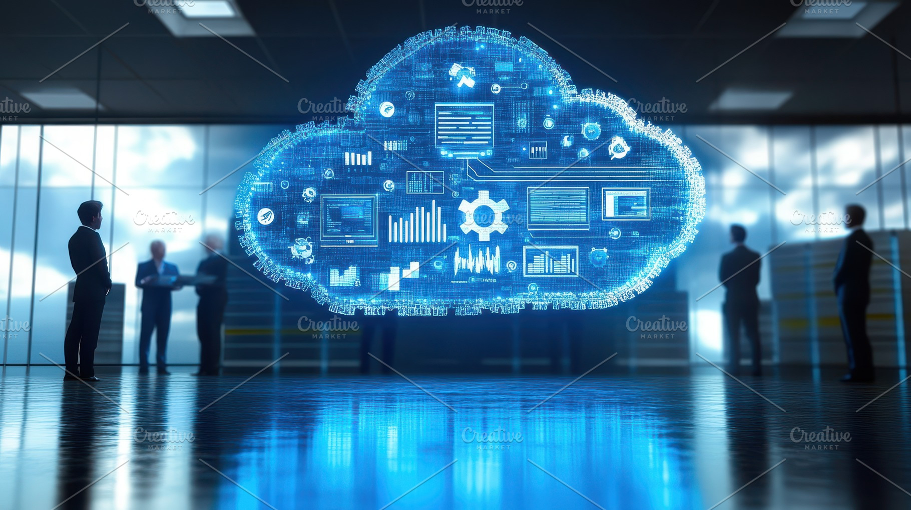 Business leaders and a cloud computi, a Background Photo by Pixeness