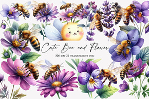 Cute Bee and Flower Clipart, an Illustration by Designworld