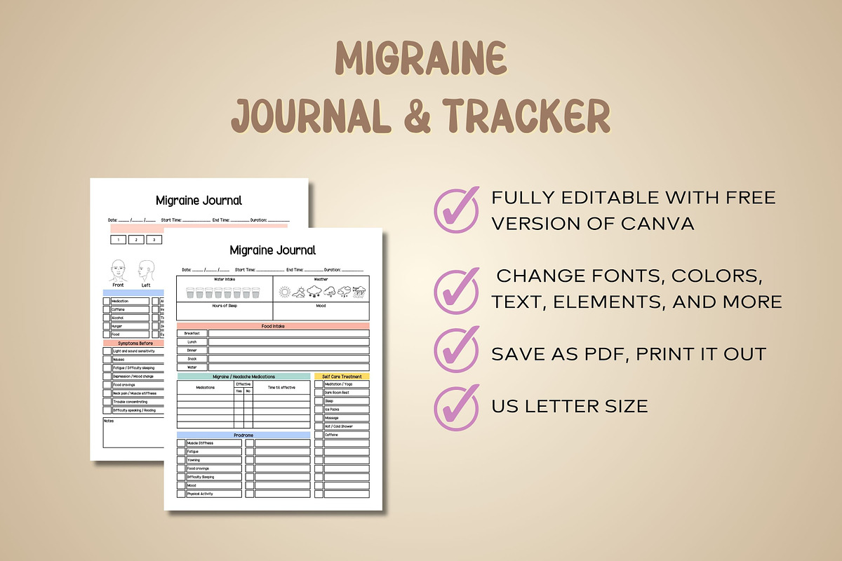 Migraine Journal & Tracker - Canva, a Print Template by Adalin Shop (Photo 7 of 9)