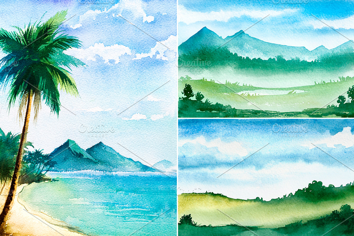 Landscape. Watercolor sketches., an Illustration by AlexGreenArt (Photo 5 of 6)