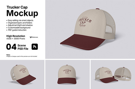 Trucker Cap Mockup Bundle Set, a Merchandise Mockup by Rielismee