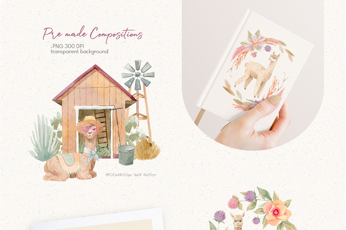 Llama Farm Watercolor Clipart, an Animal Illustration by Julia M. Watercolor (Photo 2 of 14)