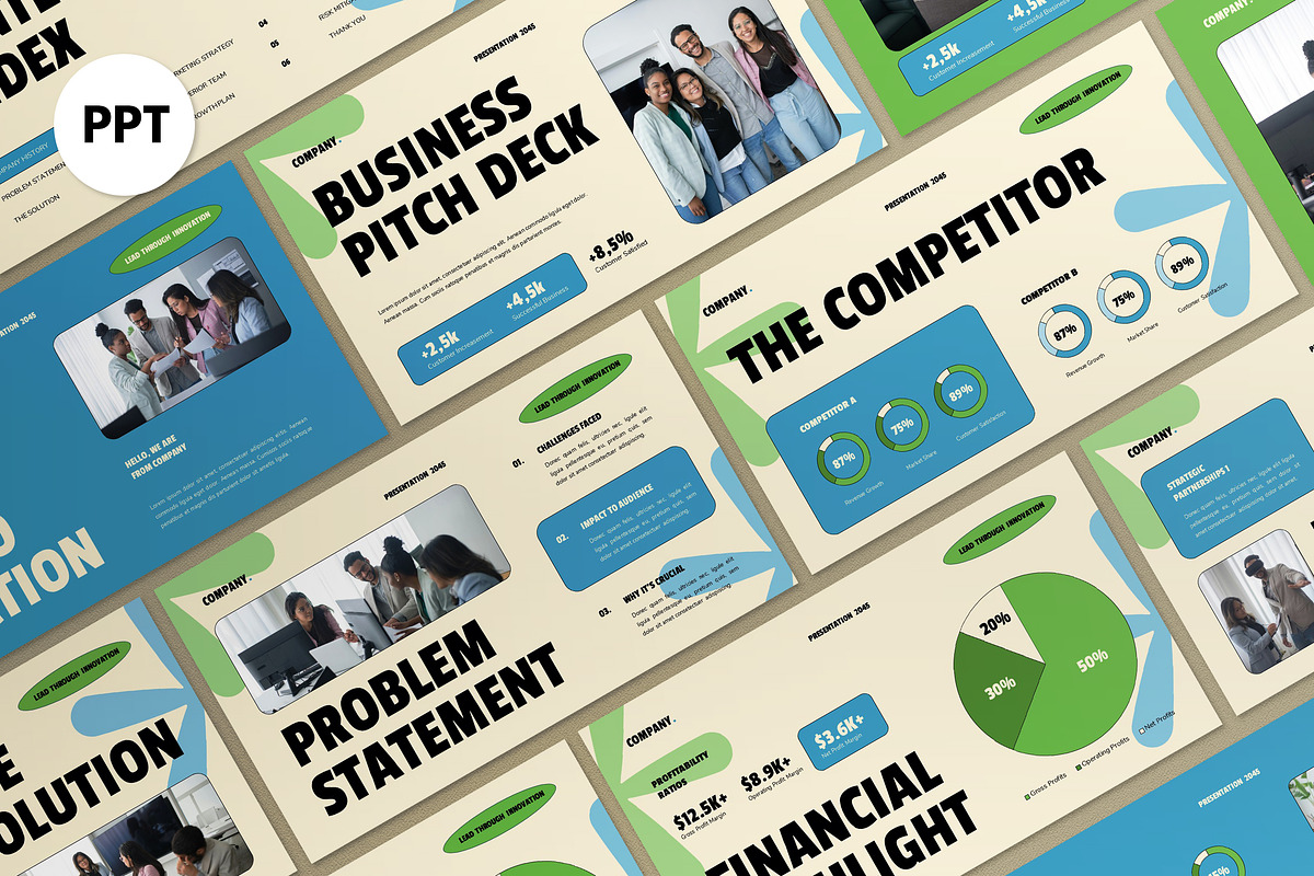 Cream Blue Business Pitch Deck PPT, a Presentation Template by graphicook (Photo 1 of 4)