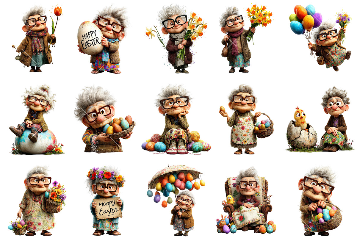 Whimsical Easter Grandma Clipart, an Illustration by OK Design (Photo 3 of 6)