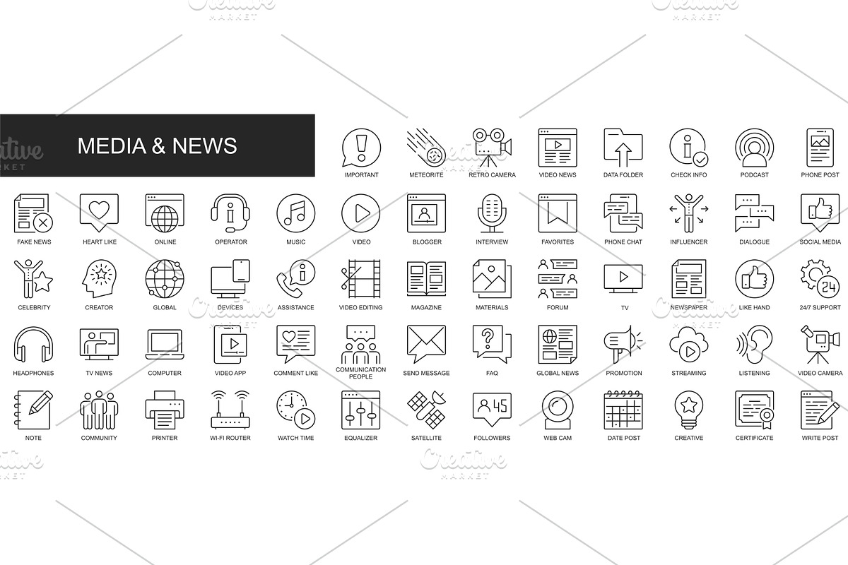 Media and News Line Icons, an Outline Icon by alexdndz