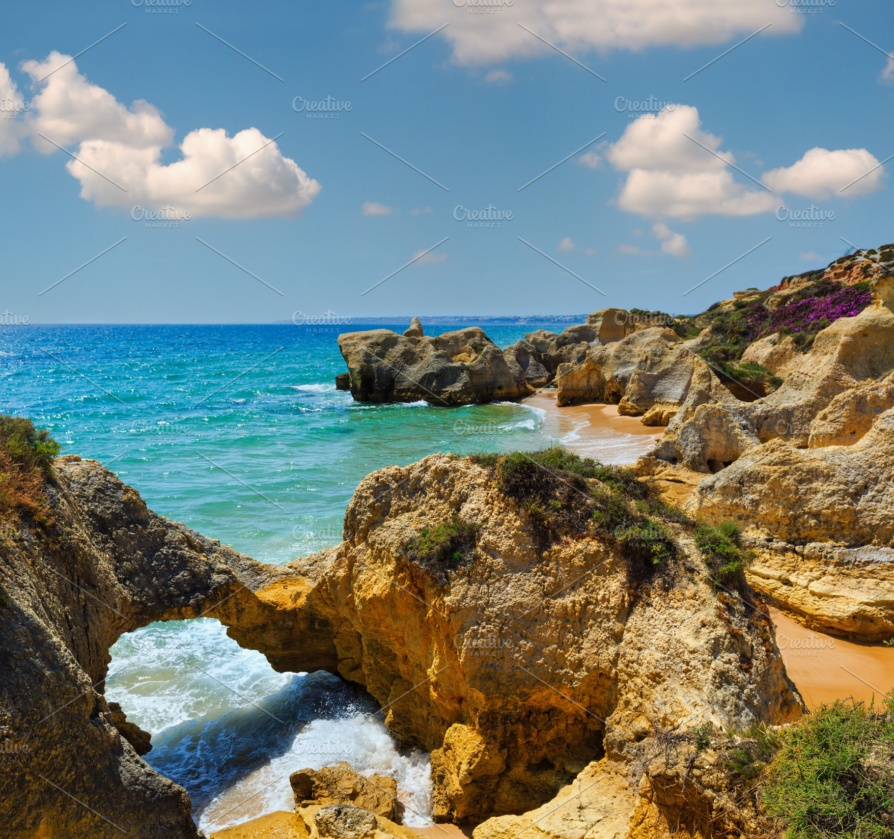 Summer Atlantic rocky coast view (Albufeira outskirts, Algarve,, a Nature Photo by YuriyB