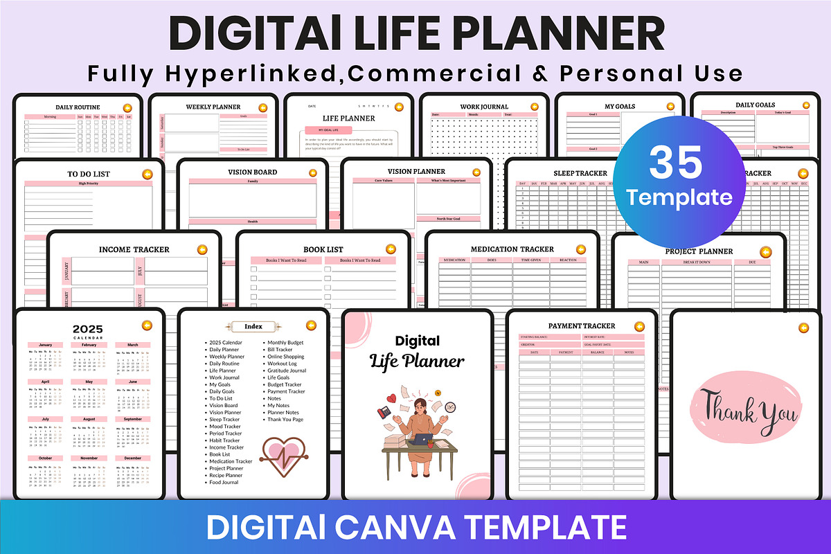 Digital Life Planner For Canva, a Stationery Template by Shumaya (Photo 1 of 6)