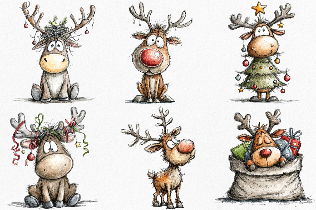 Quirky Funny Christmas Reindeer, an Illustration by Canvas Craft (Photo 3 of 7)