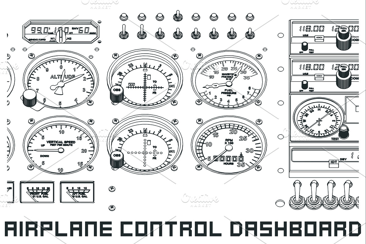 Airplane Control Dashboard Set, a Technology Illustration by Blacklight