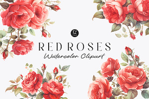 Watercolor Red Roses Clipart